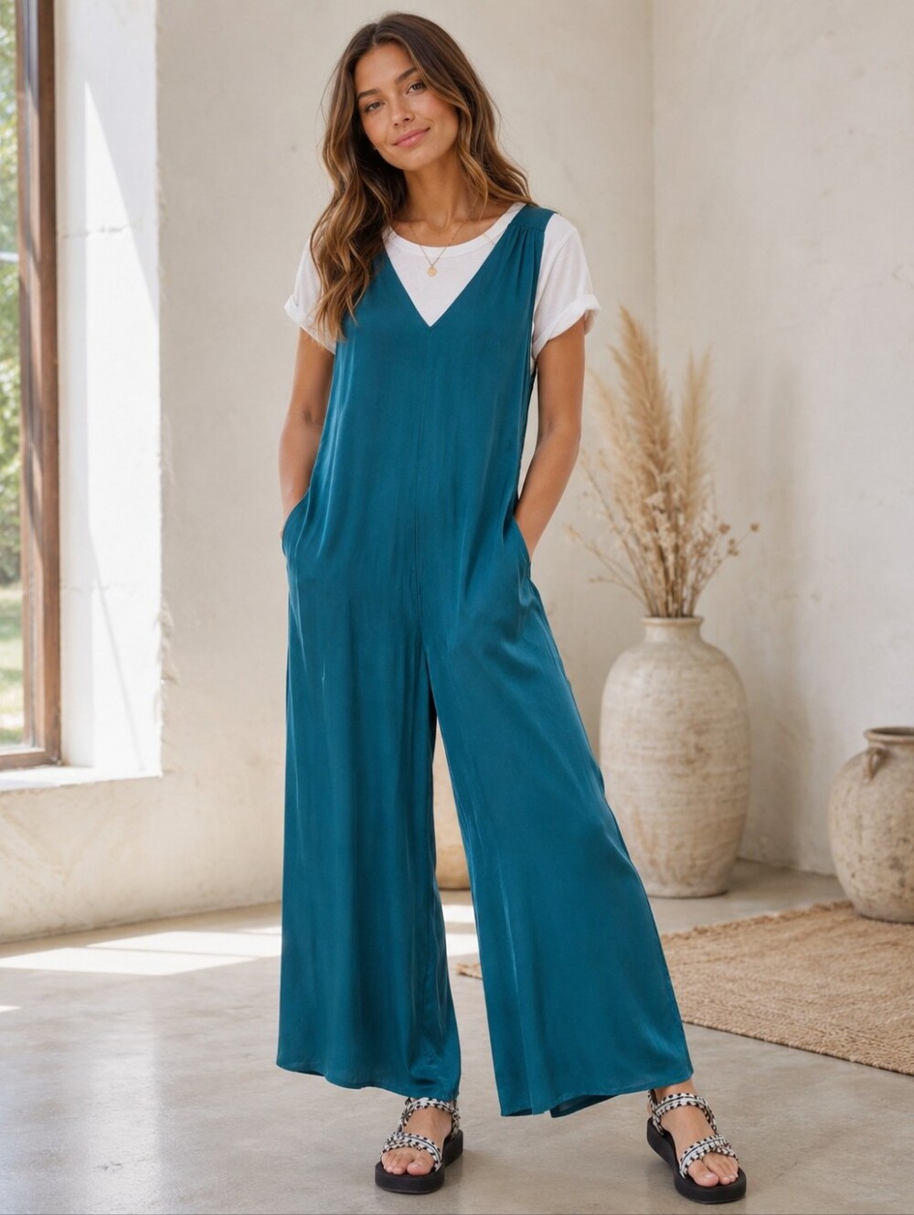 Anthropologie Juniper Wide-leg Jumpsuit Size Medium Teal
